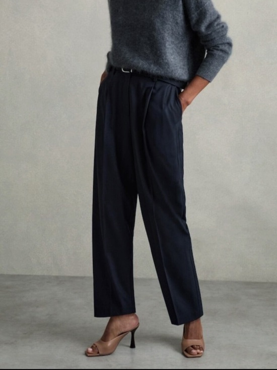 Reiss Pants - Reiss Navy Freja Tapered Belted Trousers Sz 12R NEW NWT